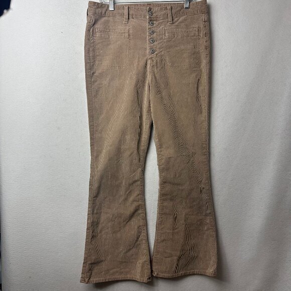 American Eagle Outfitters Pants - American Eagle Corduroy Pants Women 14 Tan‎ Super High Rise Flare Button Fly